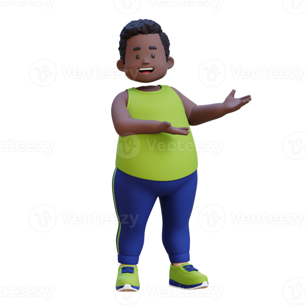 3D plus size overweight obesse african man presenting png