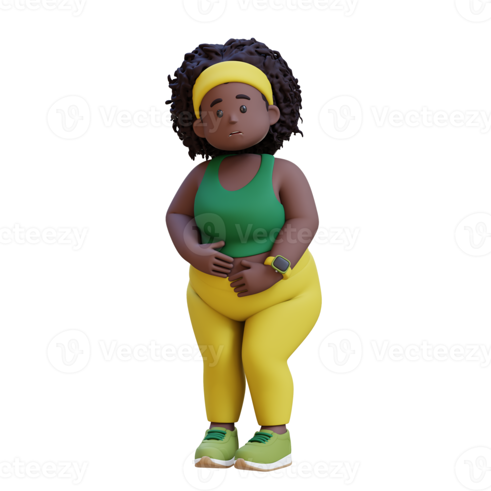3D plus size overweight african woman in Stomach Ache png