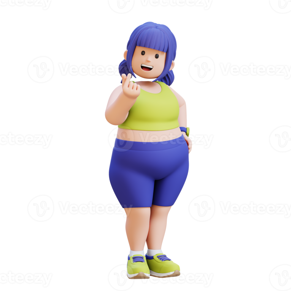 3D render plus size overweight woman giving love hand sign png