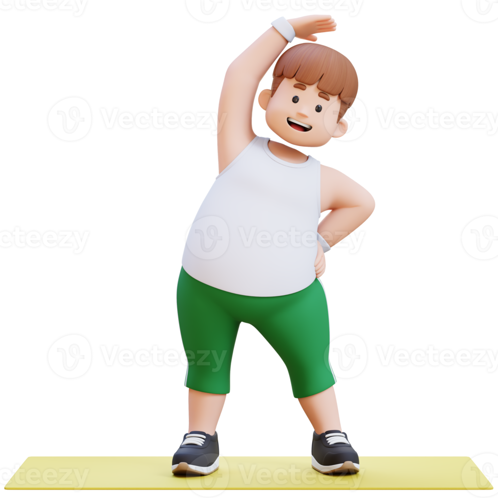 3D Plus Size Overweight character Man exercising on yoga mat png