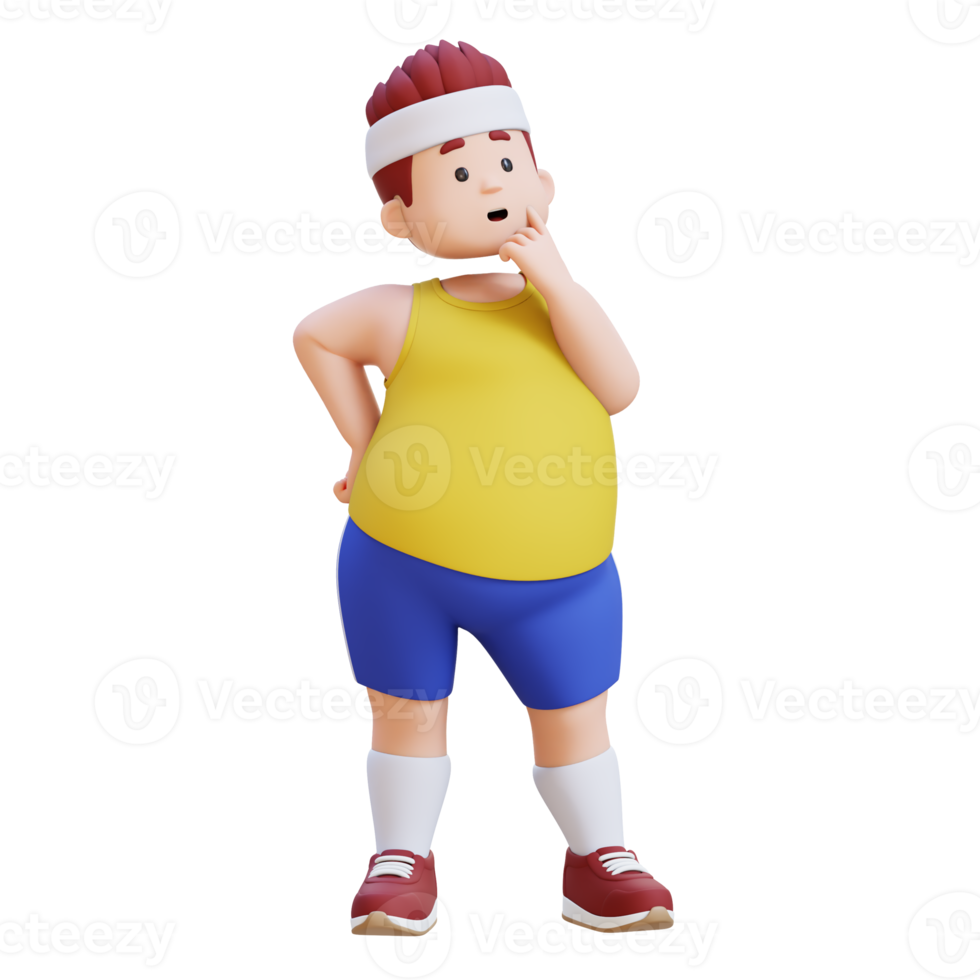 3D plus size overweight big man thoughtfully considering something. png
