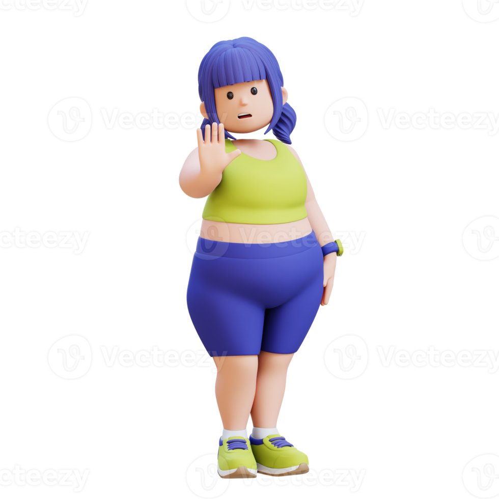 3D render plus size overweight woman making a stop gesture Saying No png