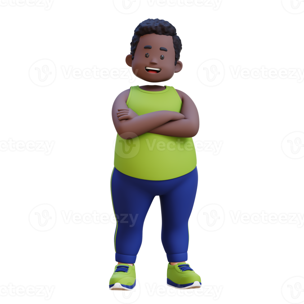 3D plus size overweight obesse african man crossed arm png