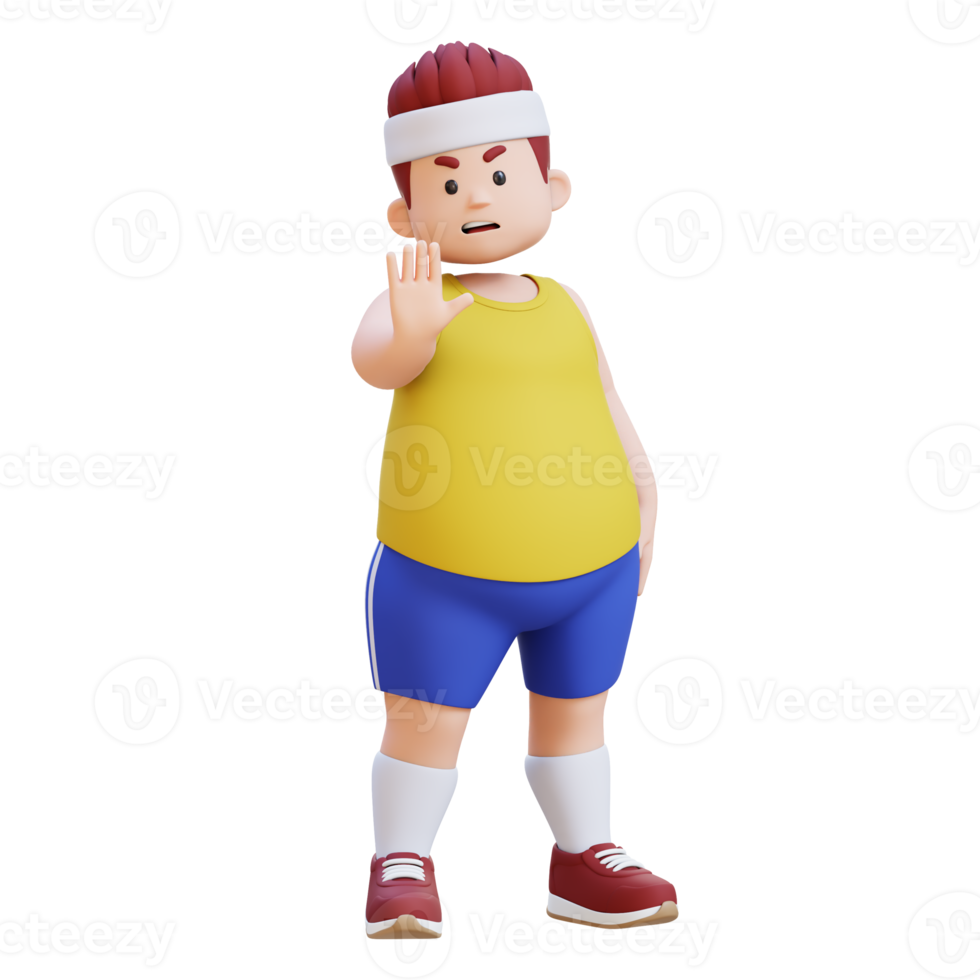 3D plus size overweight big man making a stop gesture Saying No png