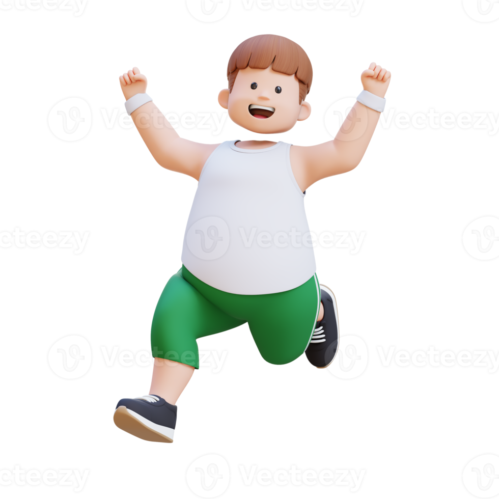 Joyful 3D plus size overweight man character running png