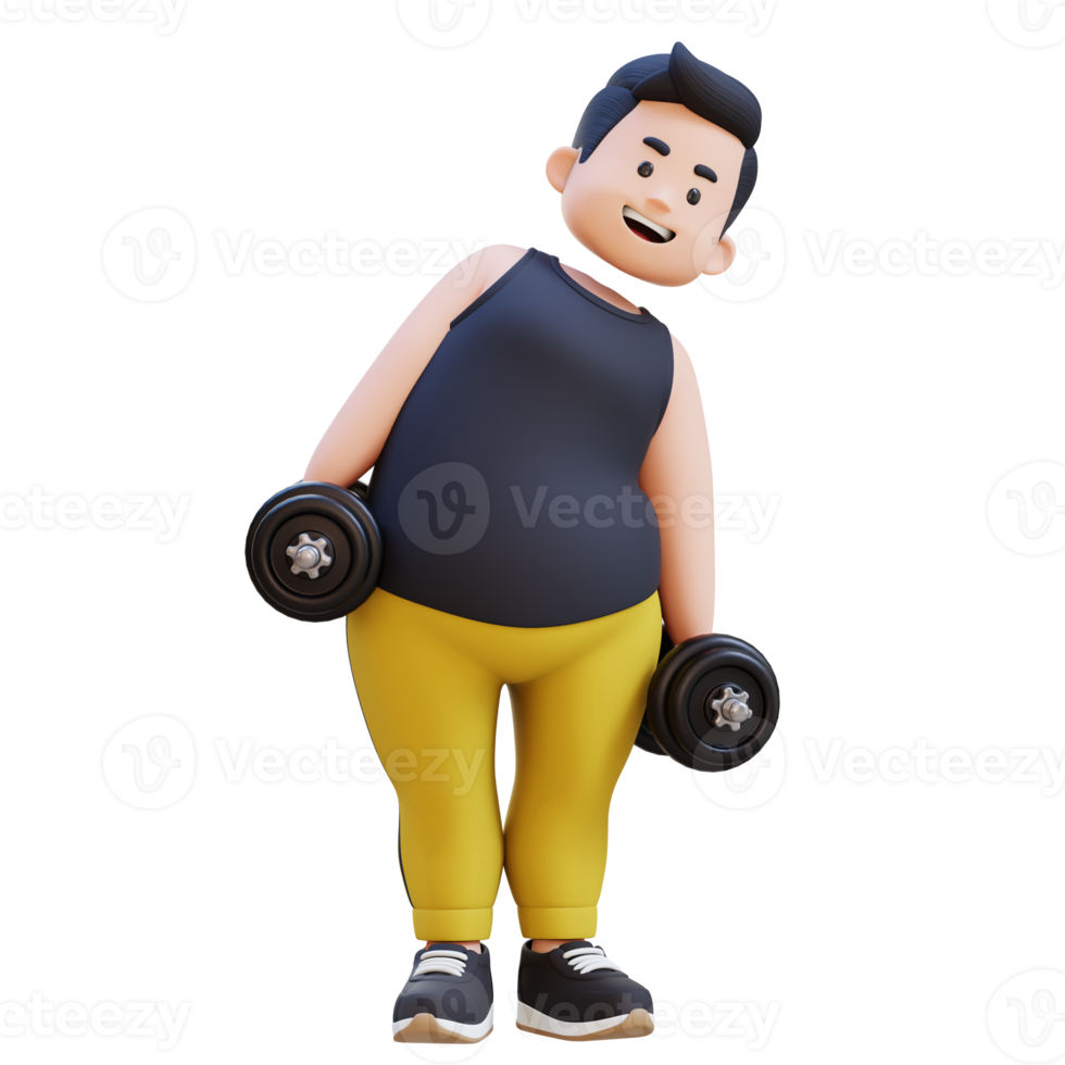 3D Plus Size Overweight obesse man Dumbbell Side Bend exercise png