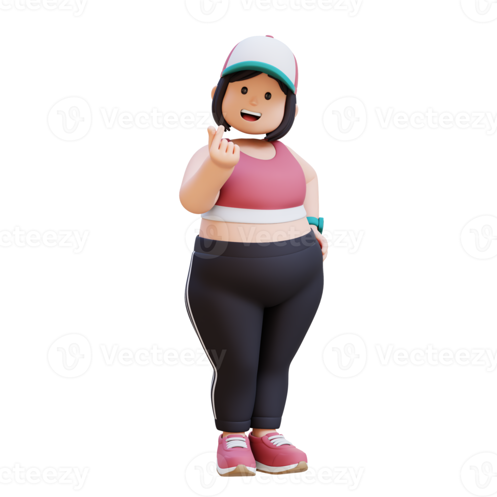 3D plus size overweight girl giving love hand sign png