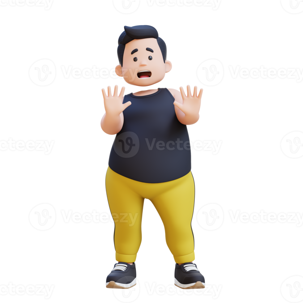Scared 3D plus size overweight obesse man png