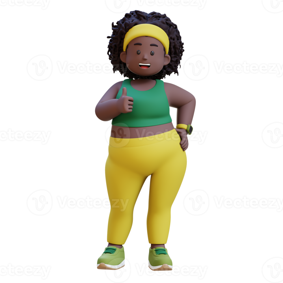 3D plus size overweight fat african woman giving a thumbs up png
