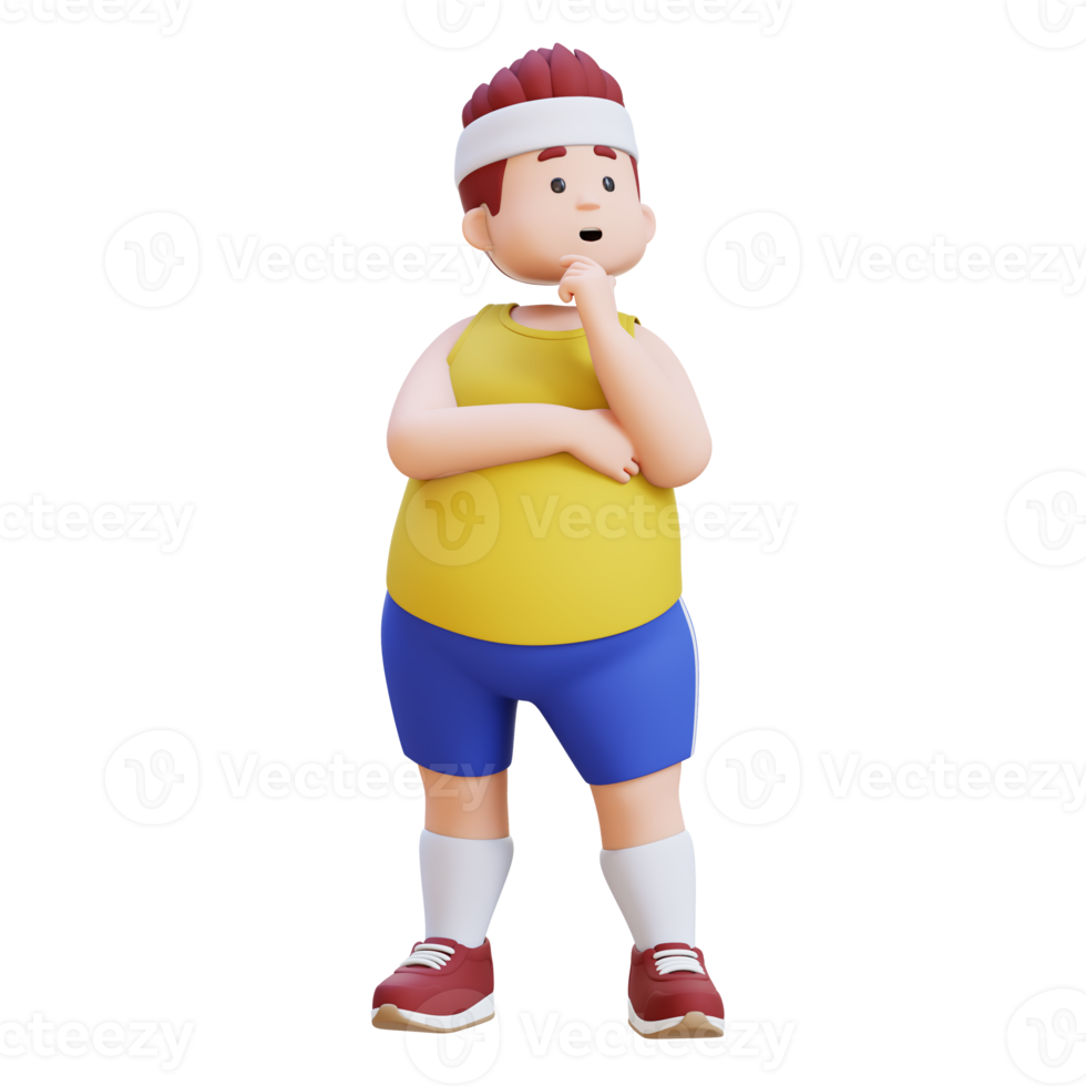 3D plus size overweight fat big man think, Health and Wellness Concept png