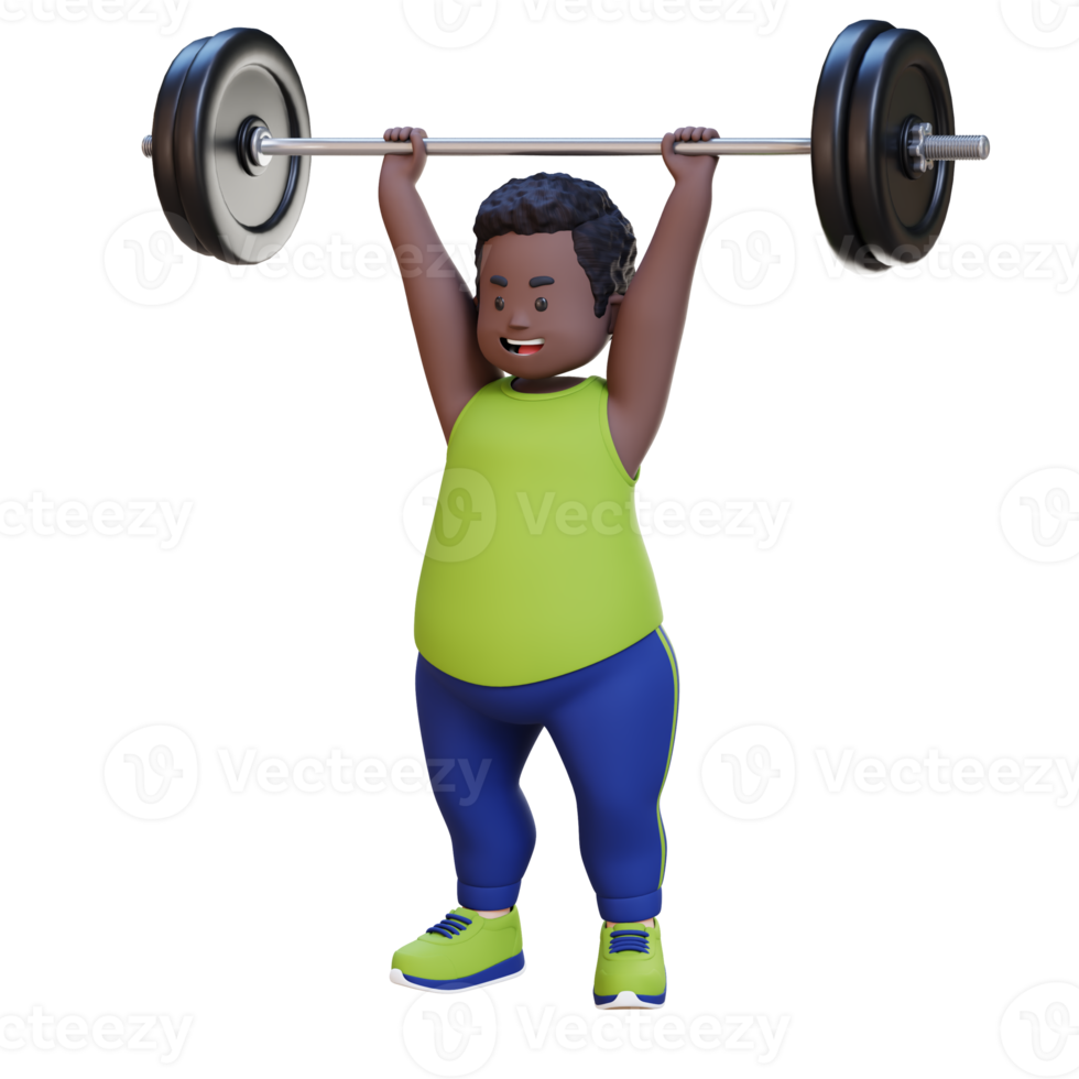 3D Plus Size Overweight obesse african man doing Overhead Press png