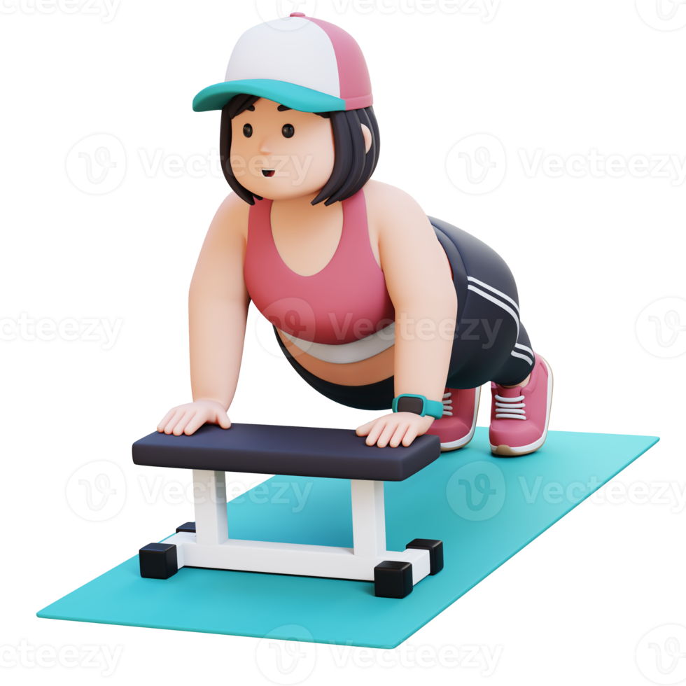 3D Plus Size Overweight girl Doing Incline Push Ups png