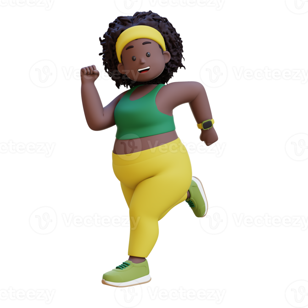 3D plus size overweight african woman Running png