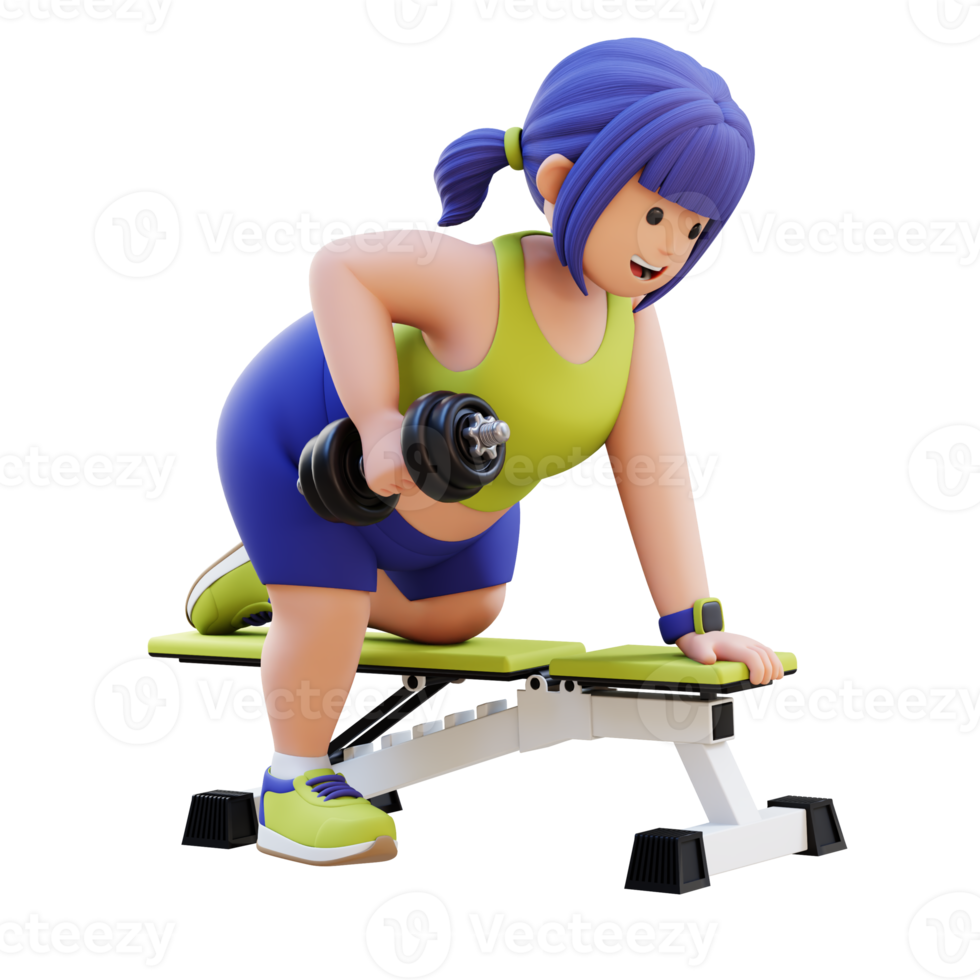 3D Plus Size Overweight woman Doing Dumbbell Row png