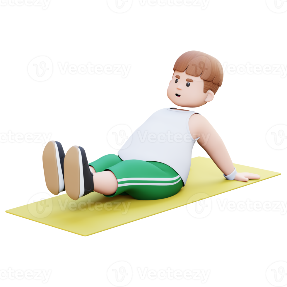 3D Plus Size Overweight character Man workout on a mat png