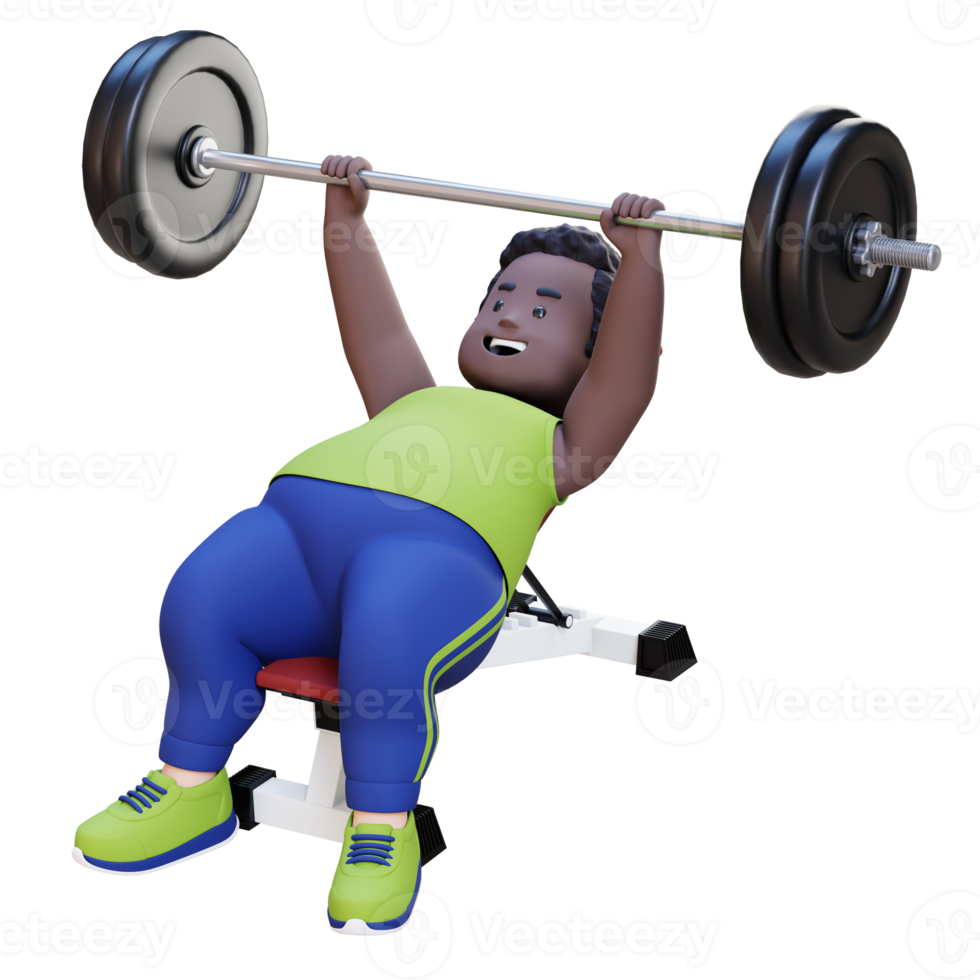 3D Plus Size Overweight obesse african man doing Incline Bench Press png