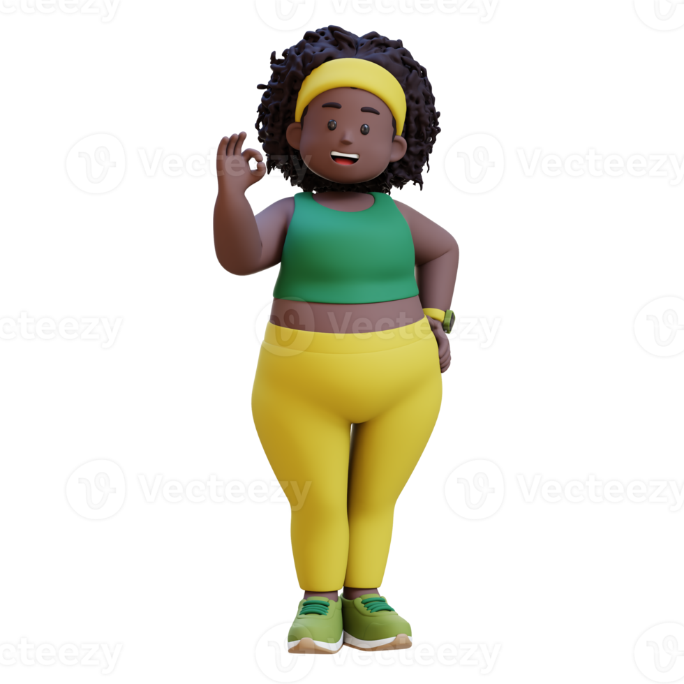 3D plus size overweight african woman giving ok hand sign png