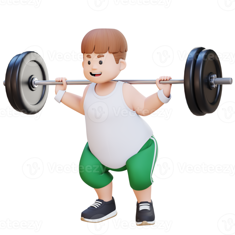 3D Plus Size Overweight Man character doing Barbell Squat Workout png