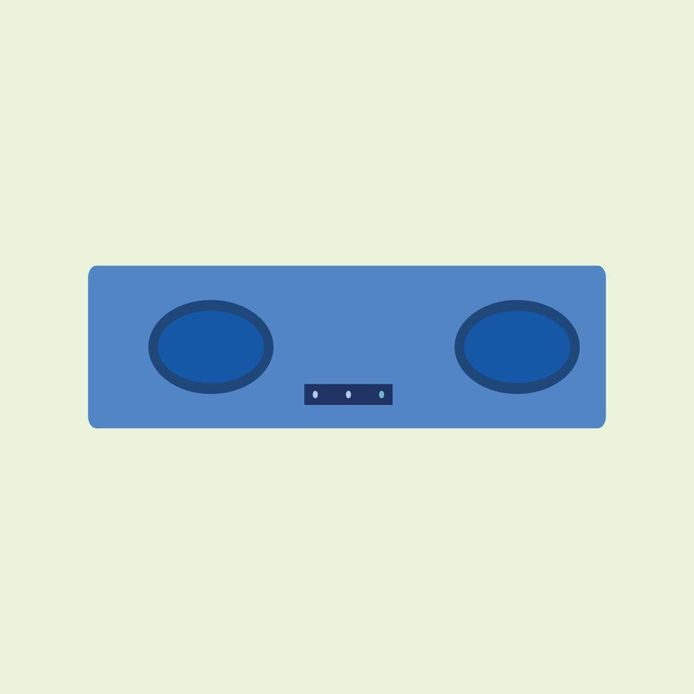 Blue speaker with two oval woofers and control buttons in the middle, suitable for music players, portable audio and home entertainment devices. Flat design style. vector