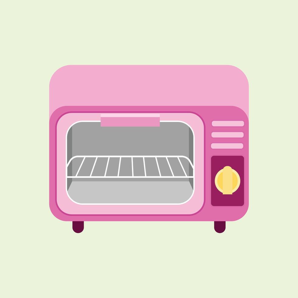 Illustration of a pink electric oven with a simple and modern design, equipped with a grill rack and control knob, suitable for minimalist kitchens and daily cooking activities vector