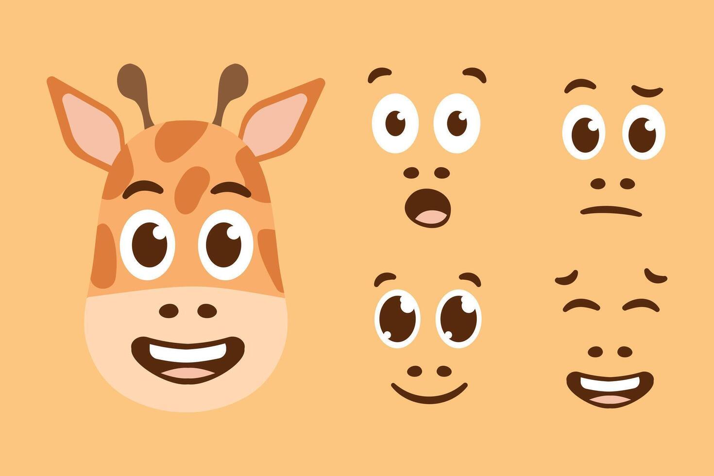 Set of Emoji Giraffe. Muzzles Constructor of emotions with different eyes and mouth shapes elements. Head Cute animal expressions. Children Character of zoo, pet store. Flat style. illustration vector