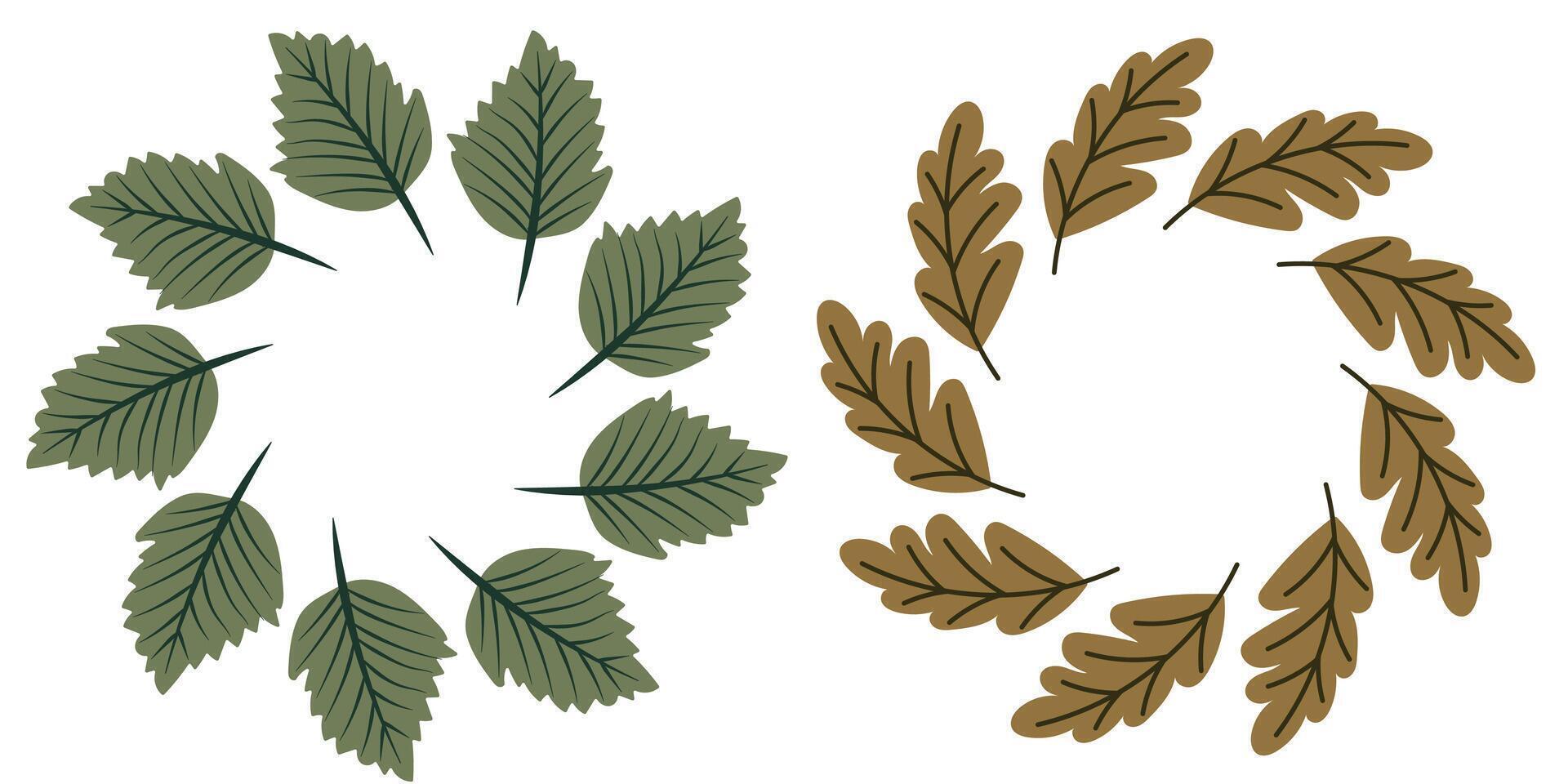 Set of leaf wreaths. Round frames with autumn leaves. vector