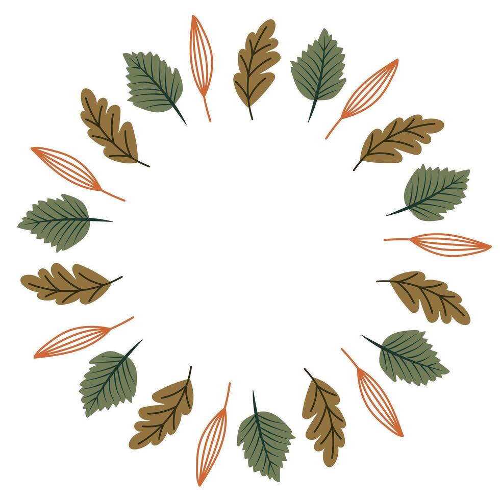 Set of autumn wreath with leaves. Vintage botanical round frame. vector