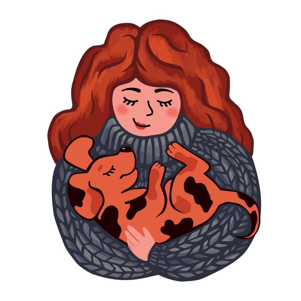 A woman holding a dog in her arms vector