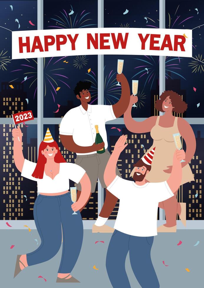 Friends celebrating New Year 2023 vector