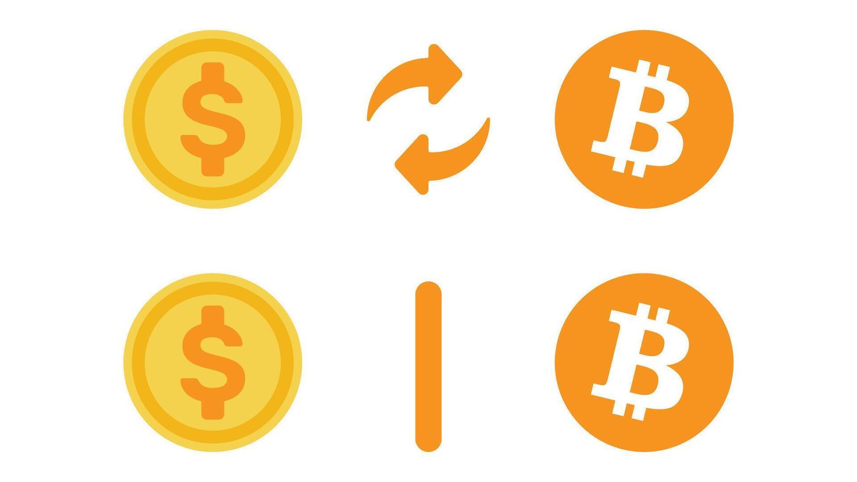 Dollar to bitcoin currency exchange flat icon, dollar and bitcoin comparison. illustration in flat design style vector