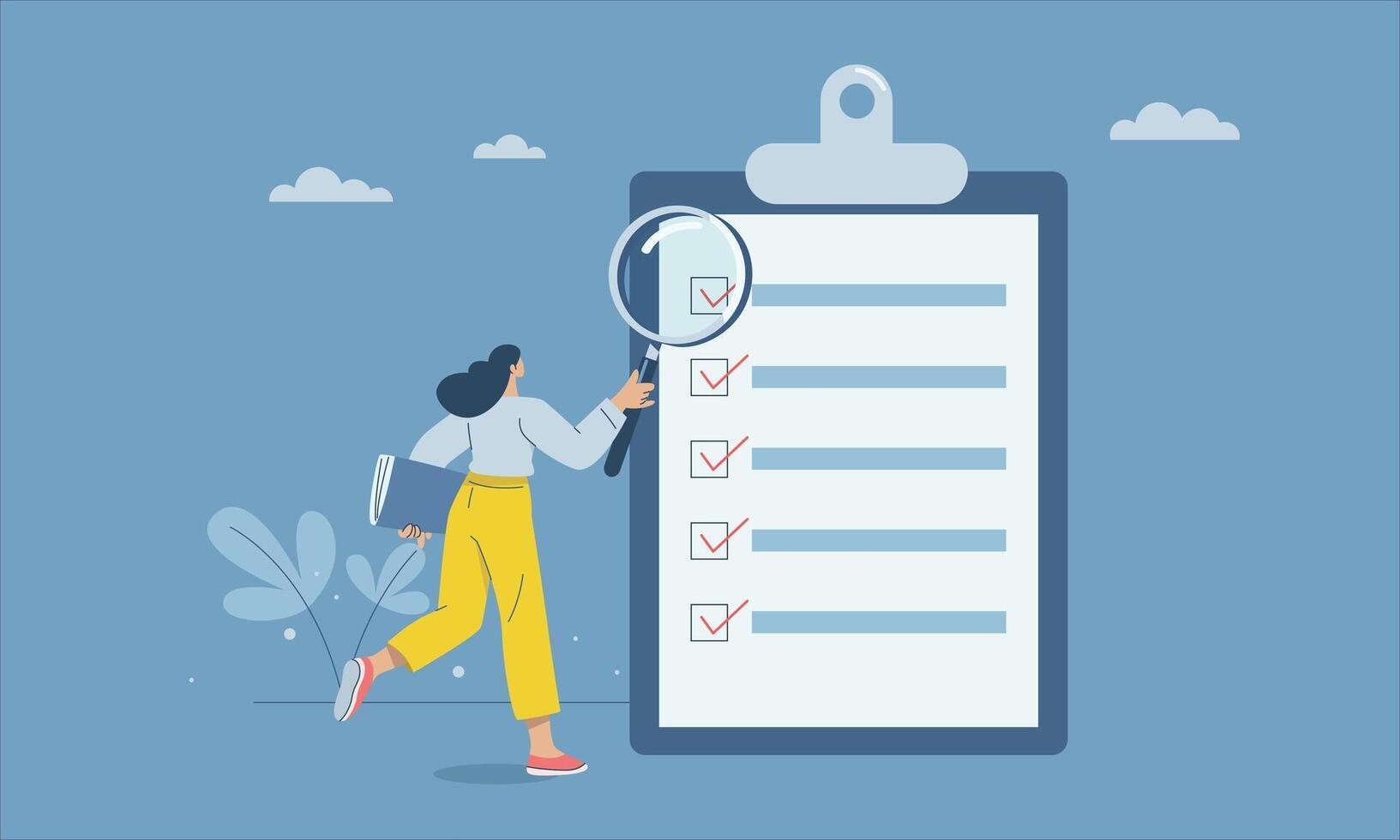 Woman checking clipboard checklist vector