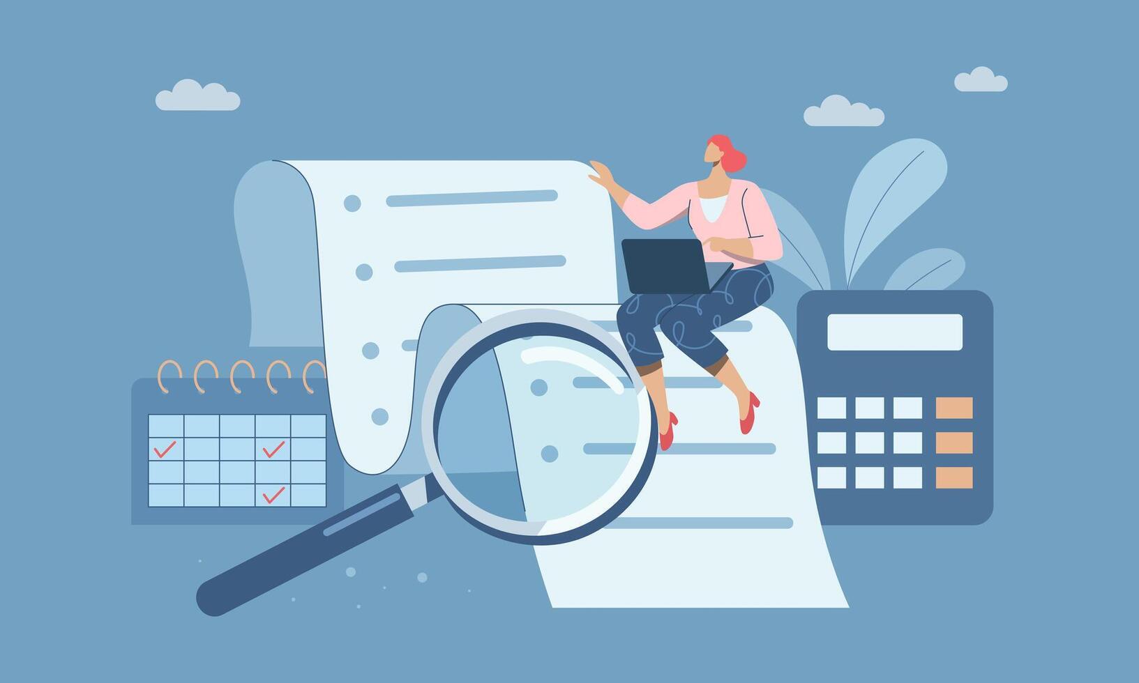 Woman using laptop with task lists vector
