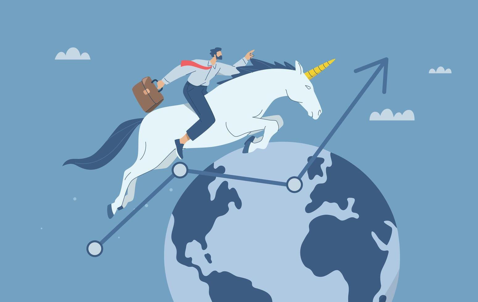 Businessman riding unicorn on globe vector