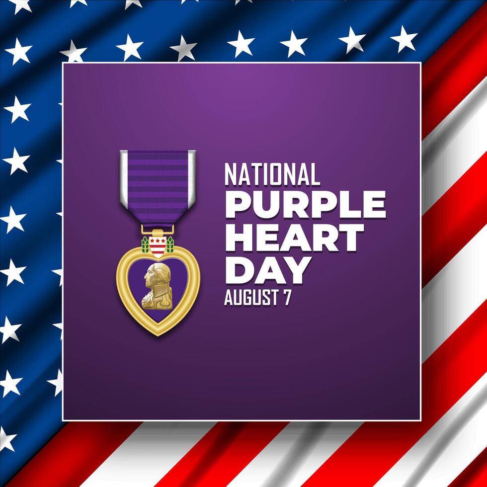 Purple Heart medal with flag background vector