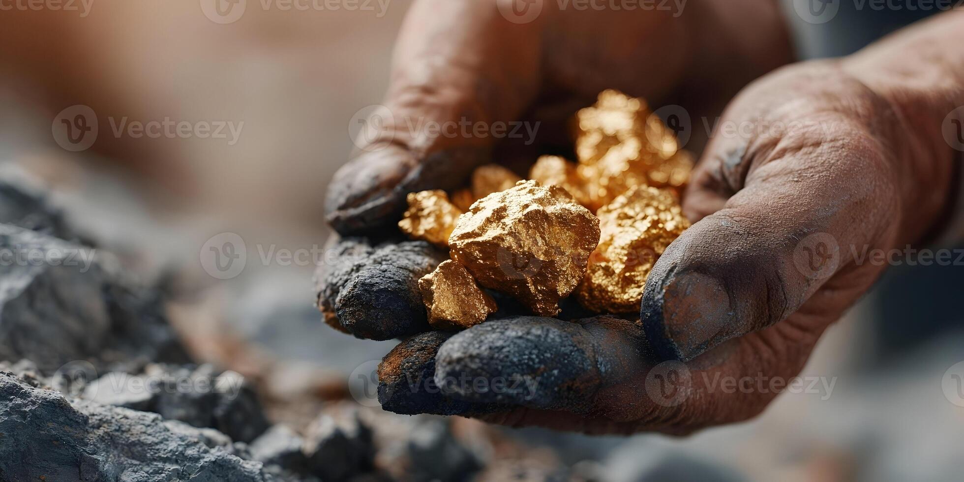 Gold Nuggets in Dirty Hands Mining Gold photo