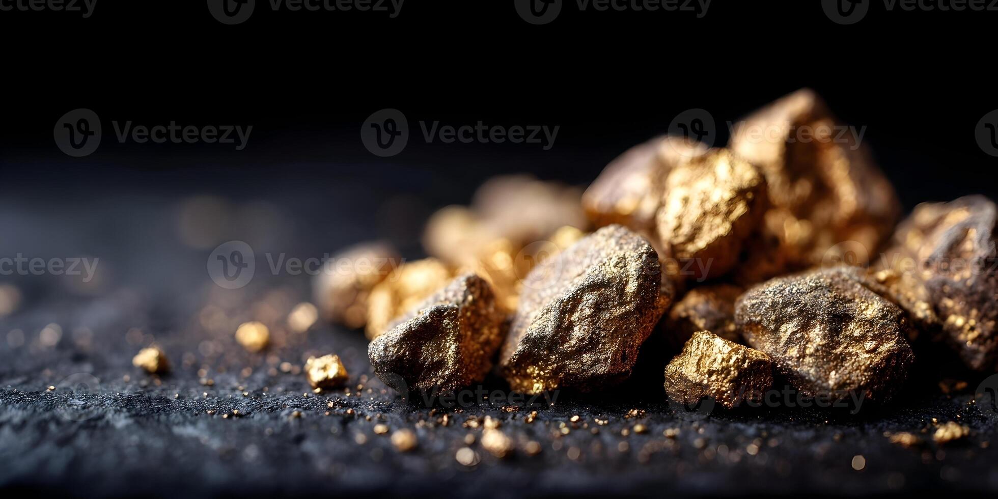 Gold Nugget Pile Dark Background Closeup Photo