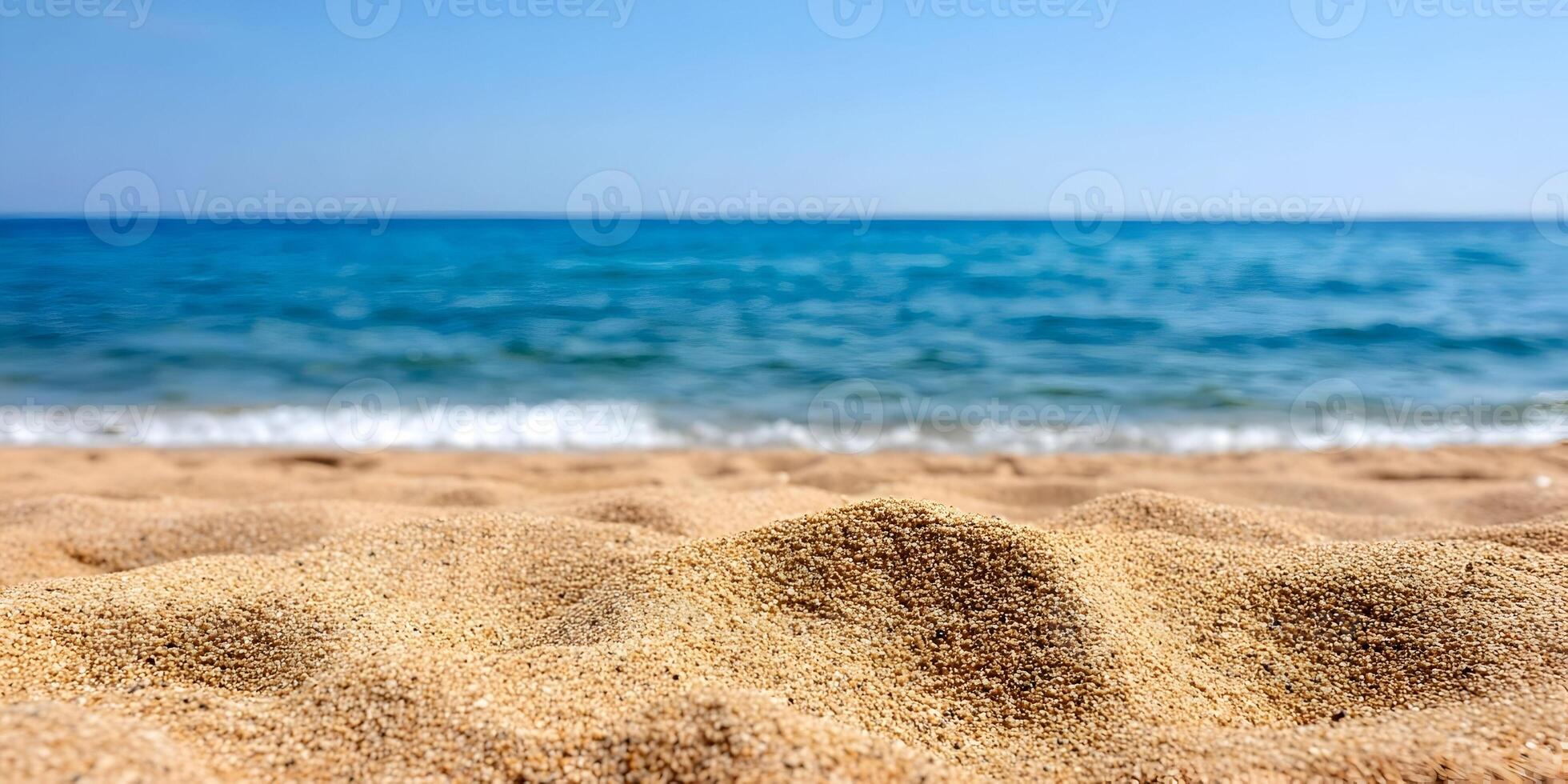 Closeup Beach Sand Texture Blue Ocean Background Summer Vacation photo
