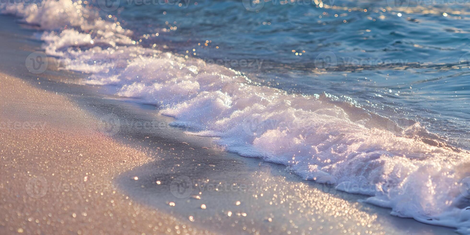 Ocean Wave on Sandy Beach Summer Sunlight Sparkle Foam photo