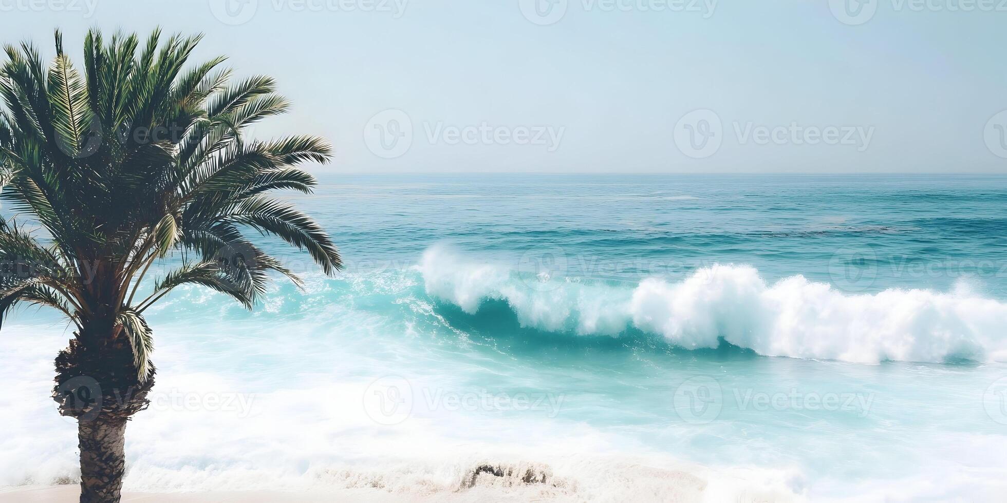 Ocean Wave Crashing Palm Tree Beach Summer Vacation photo