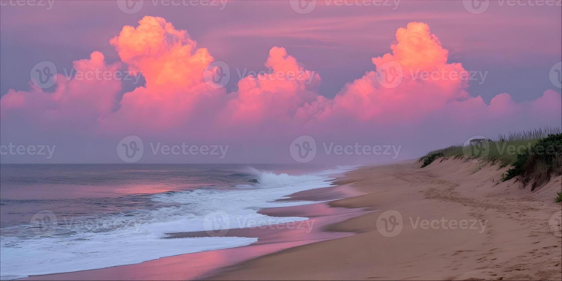 Pink Clouds over Ocean Beach Sunrise Seascape photo