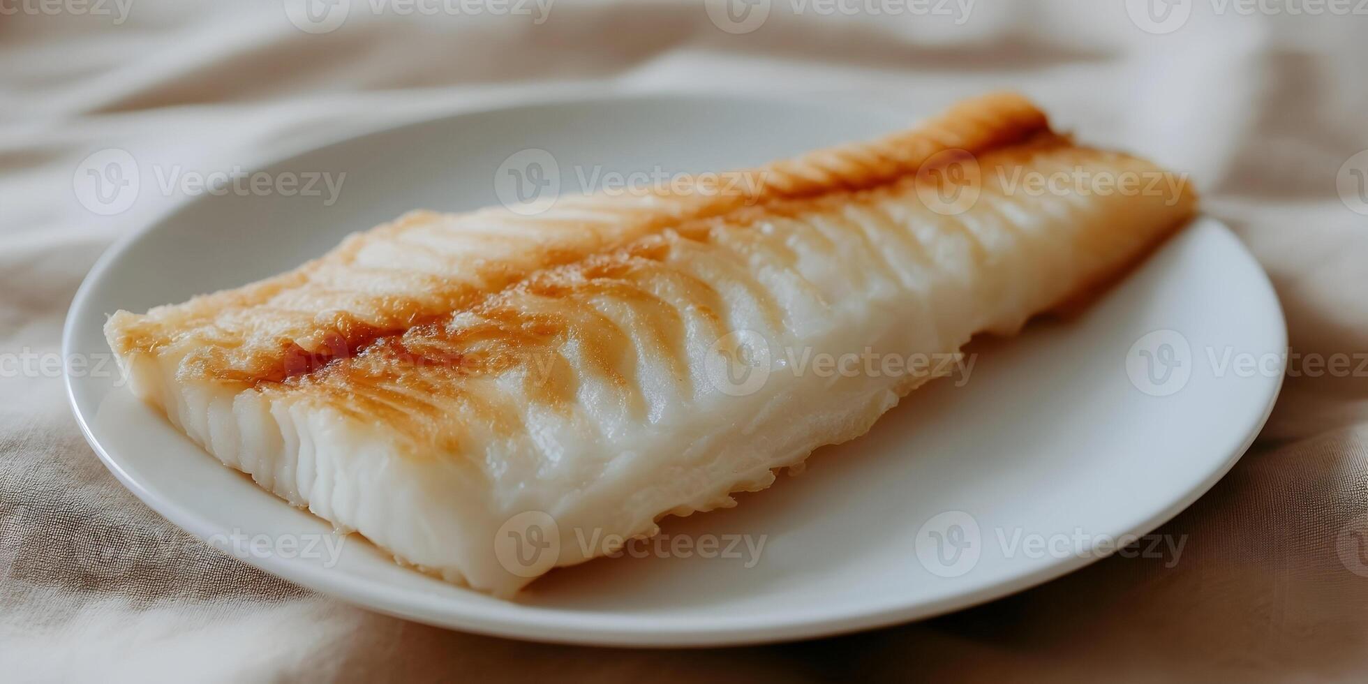 Pan Fried Cod Fillet on White Plate Food Photography photo