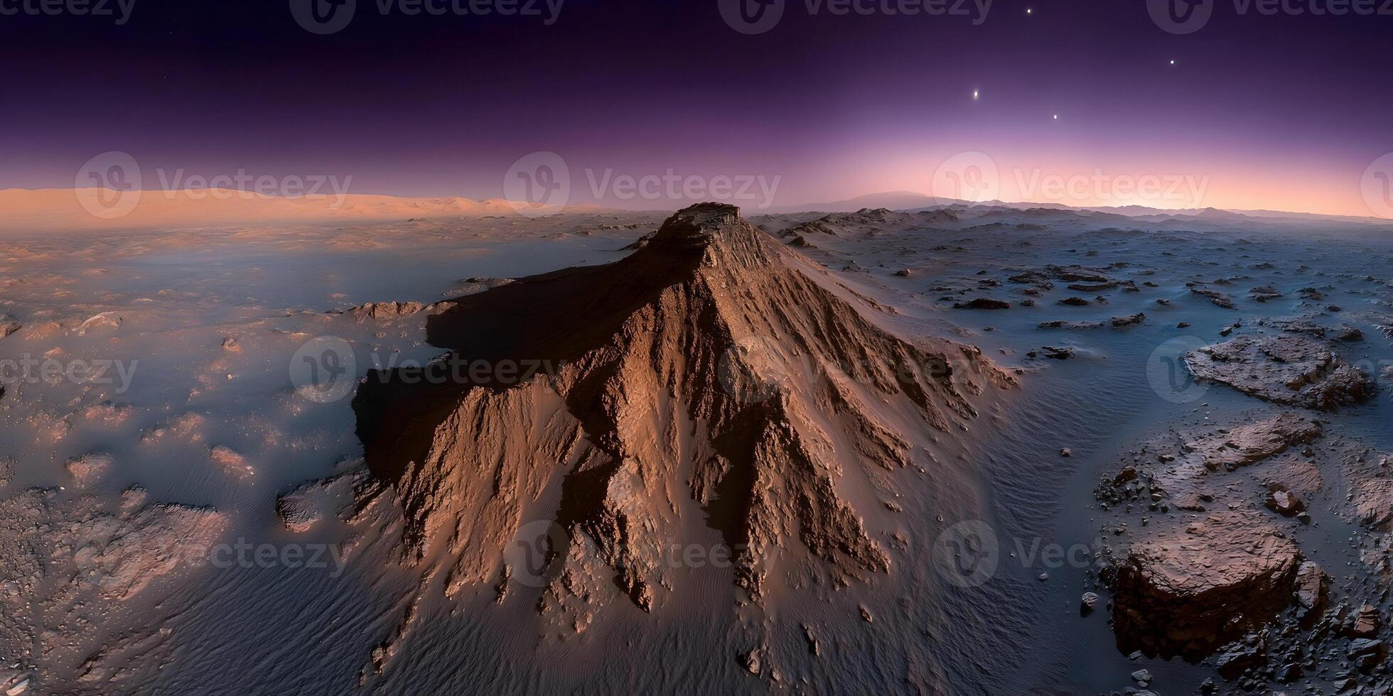 Alien Planet Landscape Martian Sunset Mountain Range Red Planet Surface photo