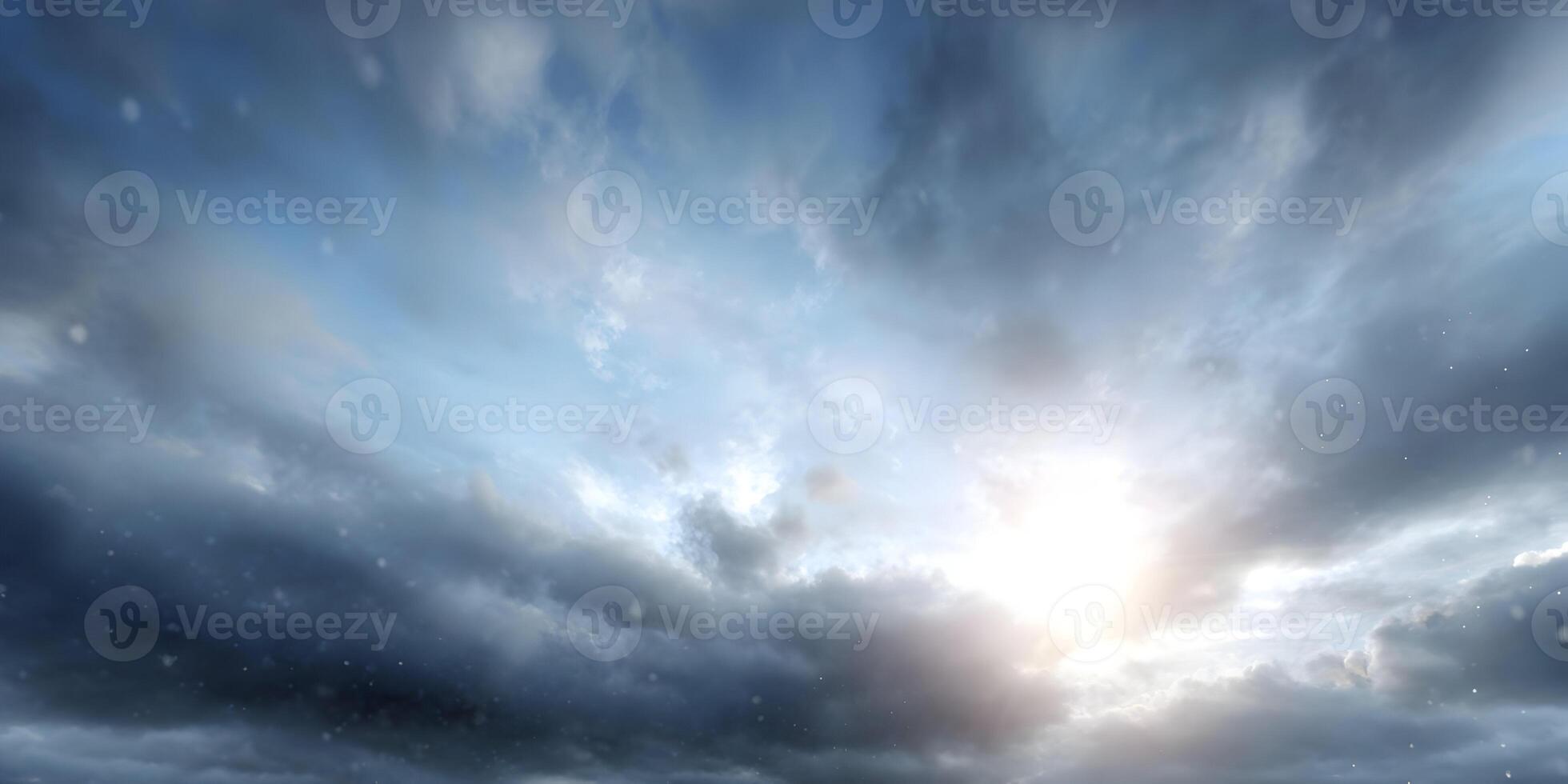 Dramatic Sky Background Cloudy Sky with Bright Sun Shining Through Dark Clouds photo