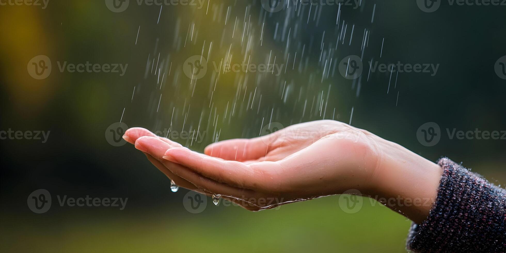 Hand Catching Raindrops Autumn Nature Scene photo