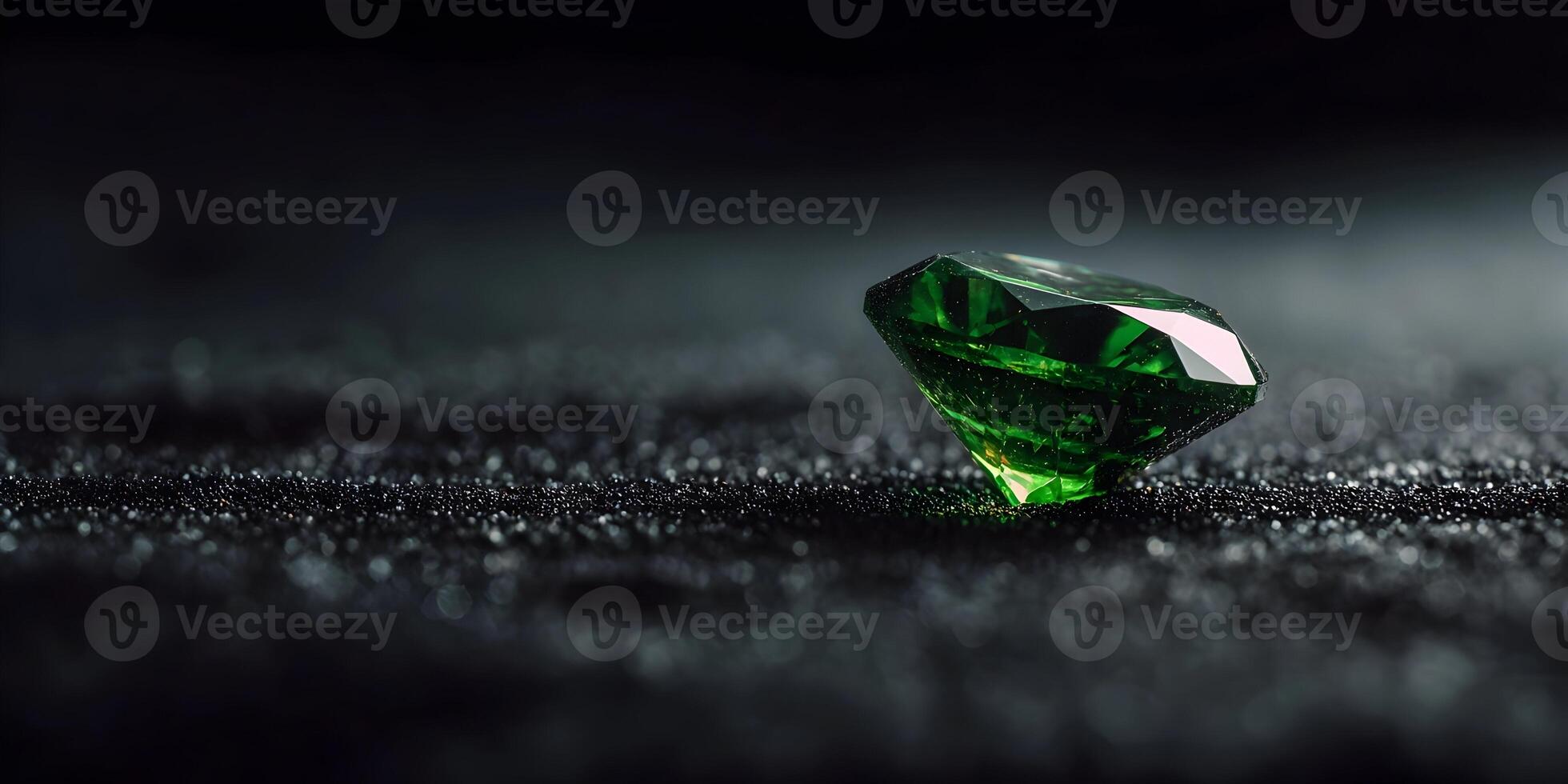 Green Emerald Gemstone on Black Glitter Background Luxury Jewel photo