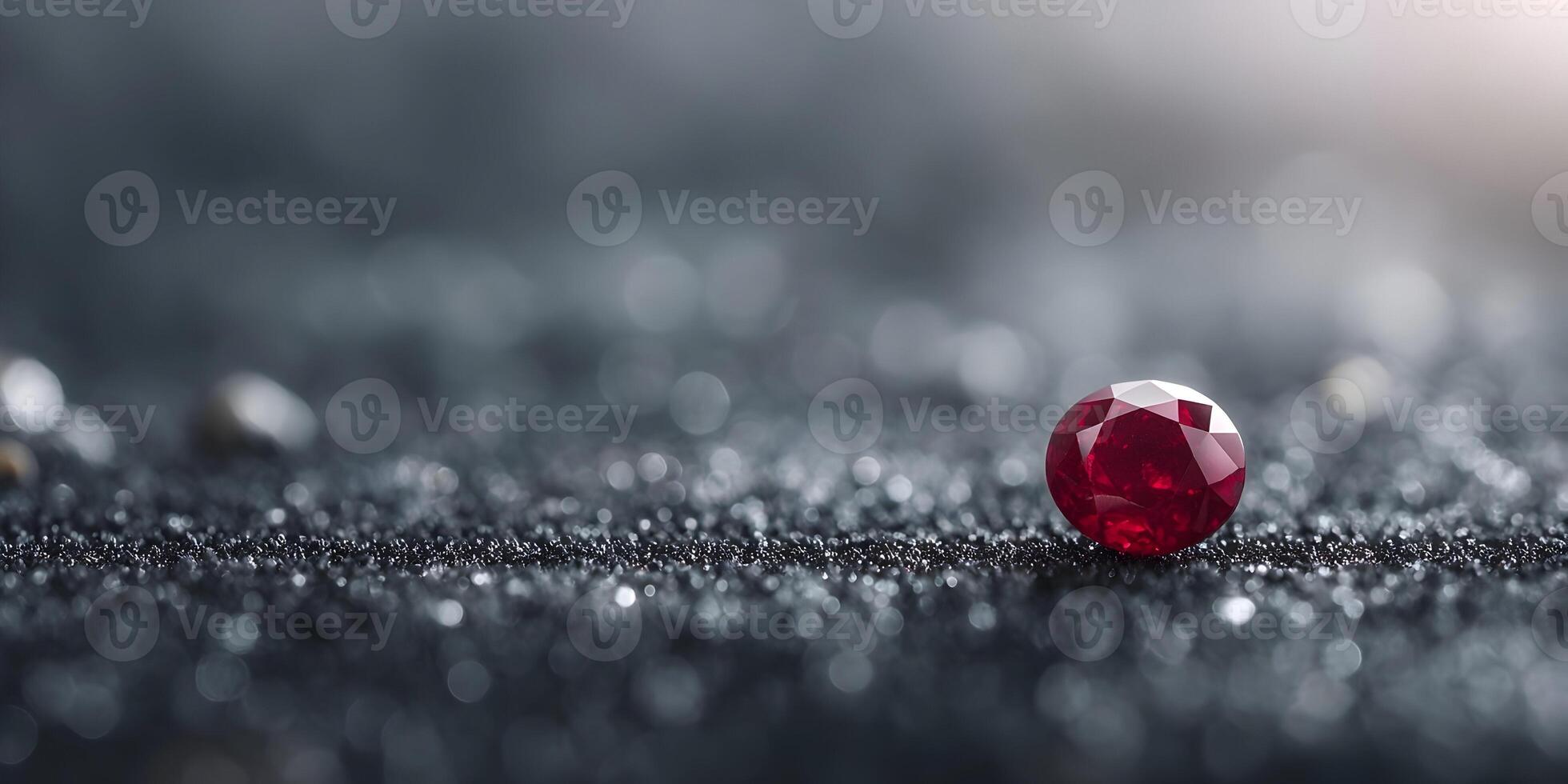 Single Round Cut Red Ruby Gemstone on Dark Glittery Surface photo