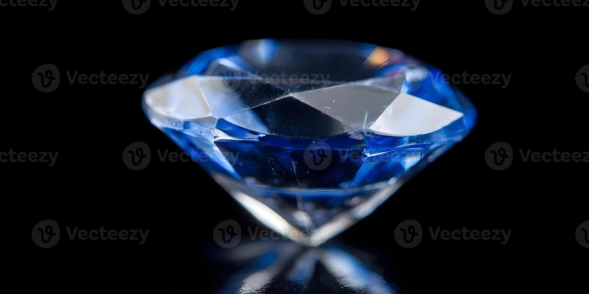 Closeup Blue Sapphire Gemstone Brilliant Cut Diamond Facets Jewelry Luxury photo