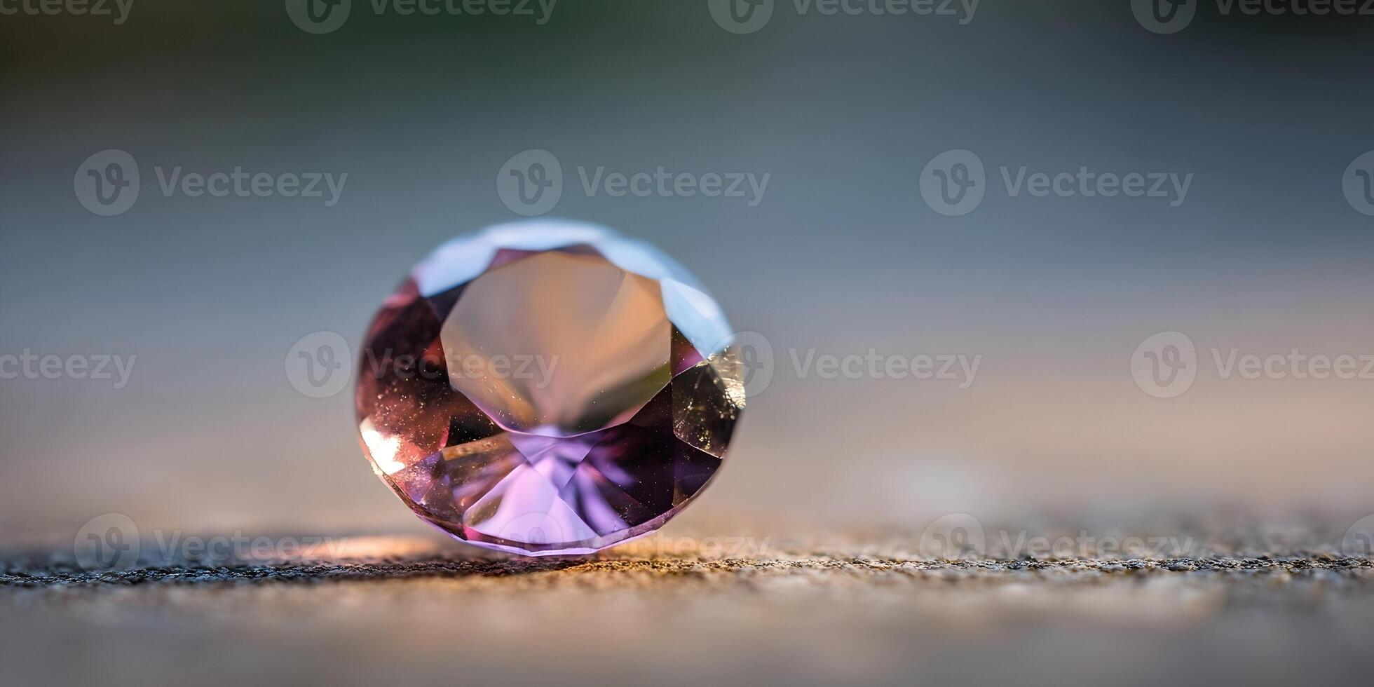 Closeup Amethyst Gemstone Oval Cut Polished Purple Crystal photo