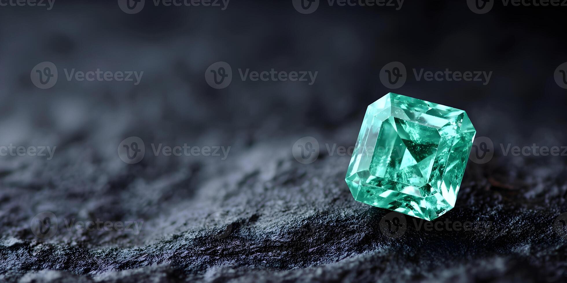 Emerald Gemstone on Dark Background Green Jewel Square Cut Precious Stone photo