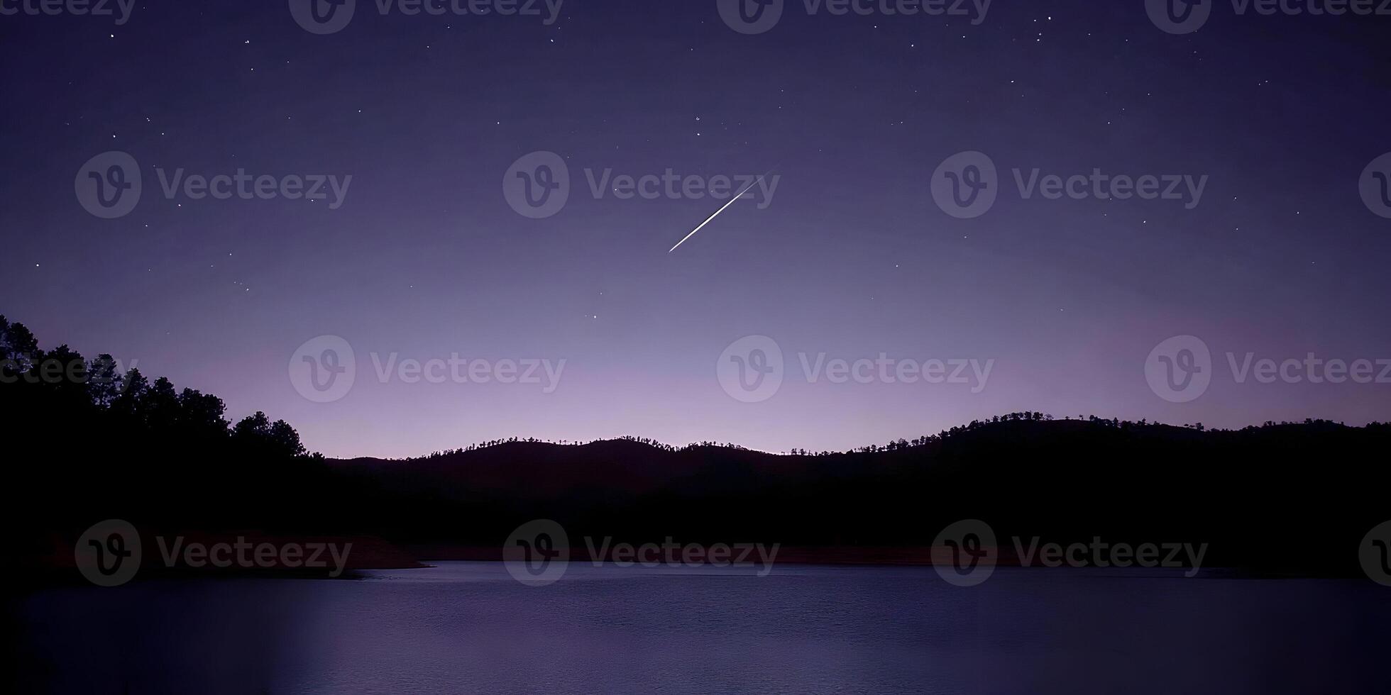 Night Sky Lake Landscape Shooting Star Dusk Purple photo